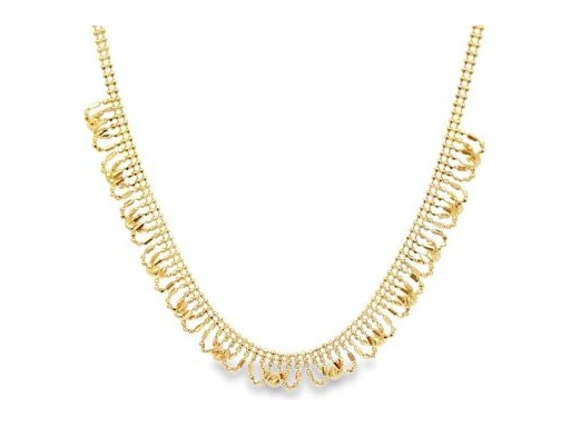 18K Yellow Gold Necklace with Polished Leaf Dangles